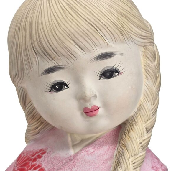 Ceramic Japanese Girl Figurine In Pink Kimono Floral Design Kneeling Pose JE369 - Picture 14 of 16